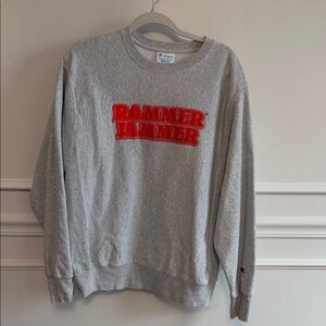 Champion Gray Crewneck Sweatshirt with Red 'Rammer Jammer' Alabama Chest Graphic